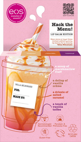 eos sticker sheet and four balms displayed for personalization and gifting