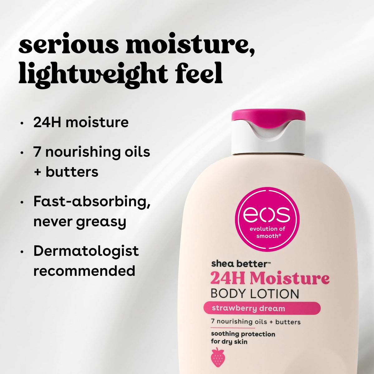 eos bottle open with lotion pour showing smooth application