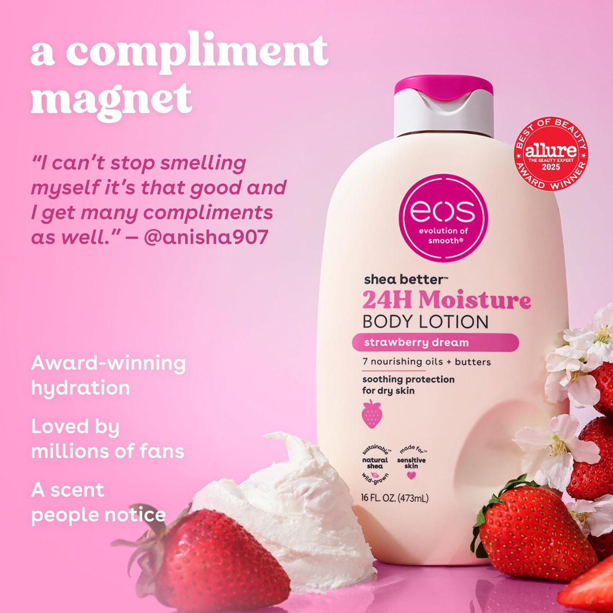 eos lotion creamy texture close-up demonstrating fast absorption