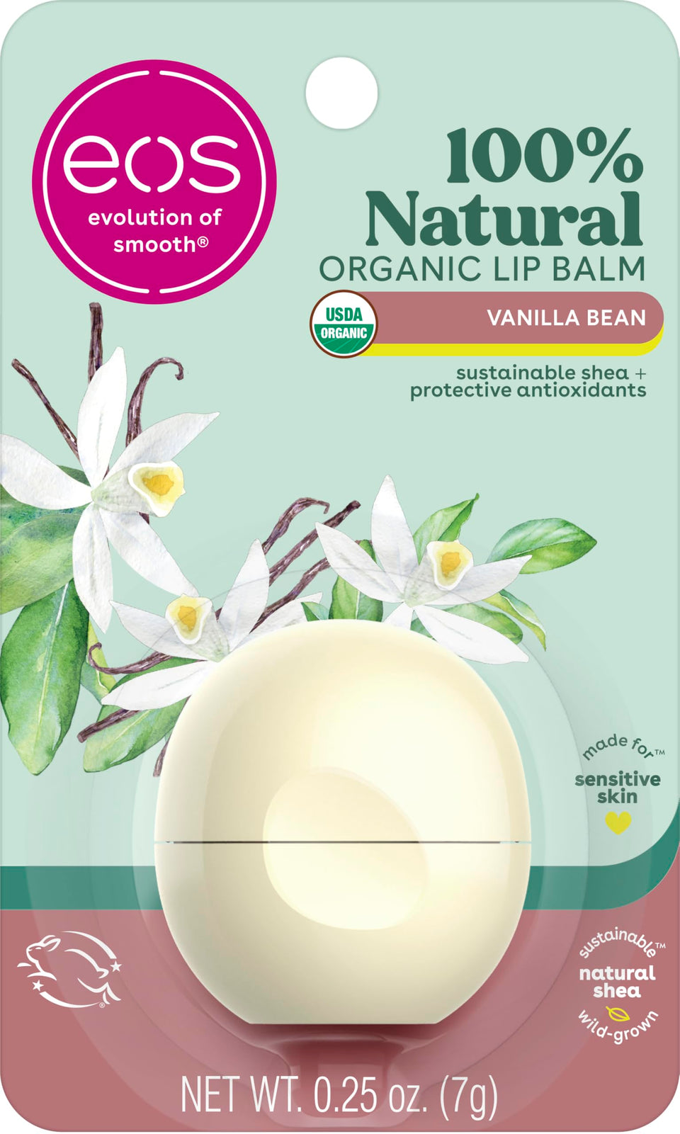 eos vanilla bean front sphere showing compact packaging and portable design