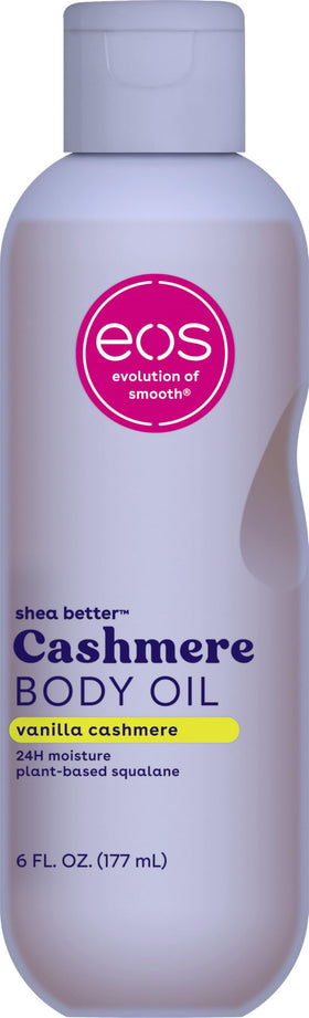 eos front bottle showing label and elegant vanilla cashmere packaging benefits hydration