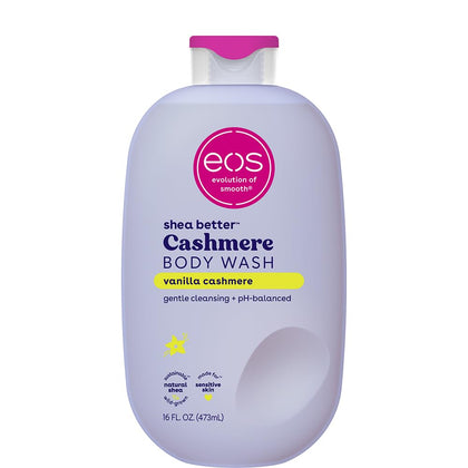 eos front packaging showing vanilla cashmere bottle and volume benefit