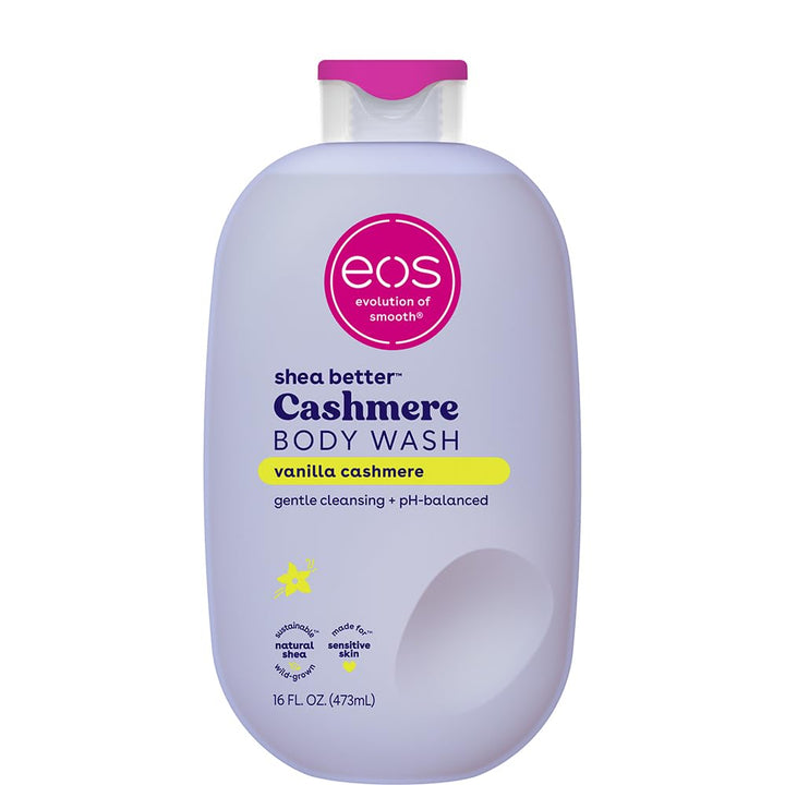 eos front packaging showing vanilla cashmere bottle and volume benefit
