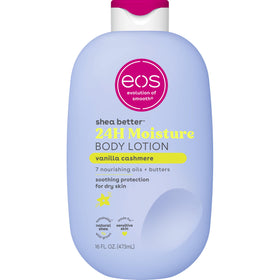 eos front packaging showing 16 fl oz bottle and inviting vanilla scent