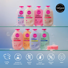 eos bottle in shower scene illustrating gentle cleansing benefit