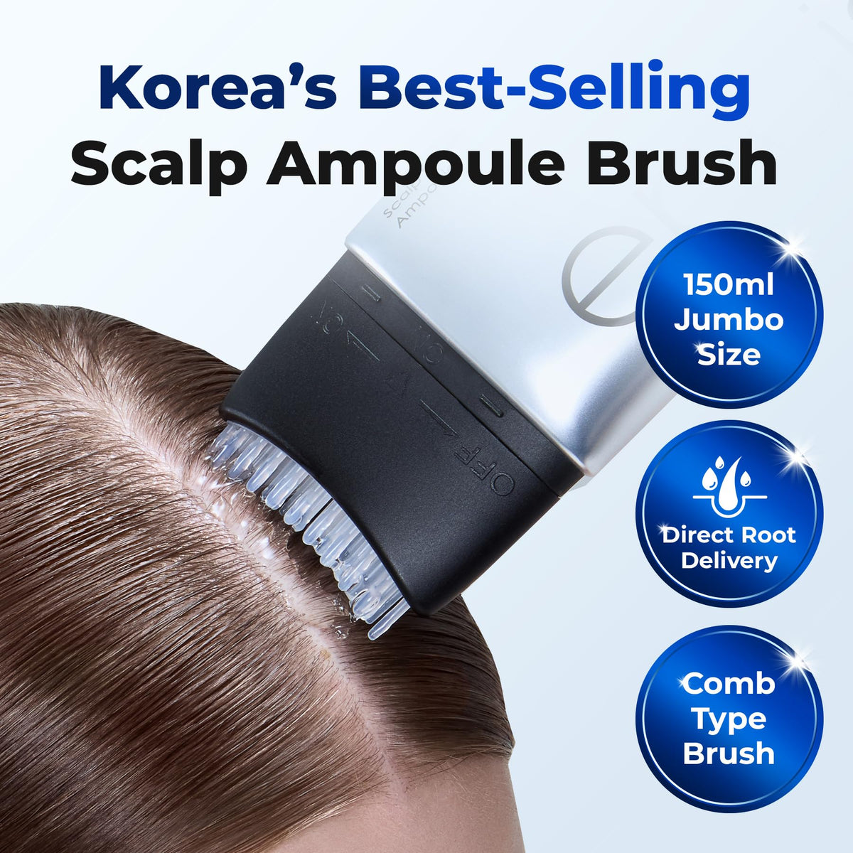 EPAIS comb applicator close-up highlighting hygienic ON/OFF control benefit