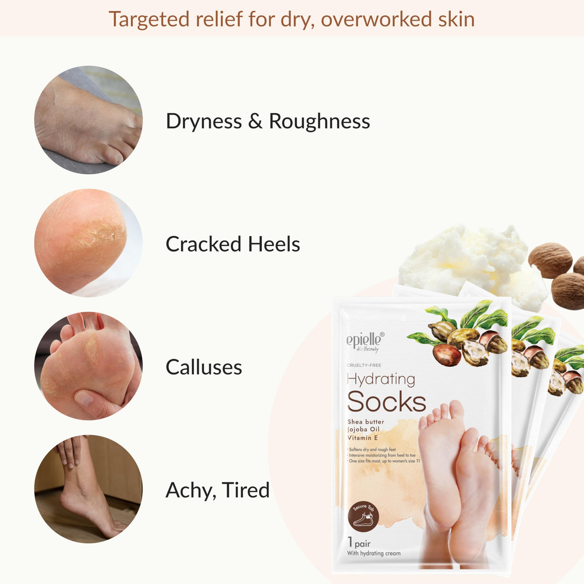 Epielle adhesive tab detail illustrating secure fit and mess-free wear benefit