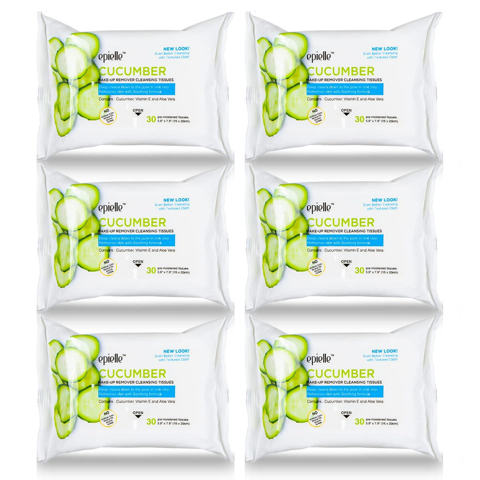 epielle front packaging showing cucumber wipes and benefit of gentle cleansing