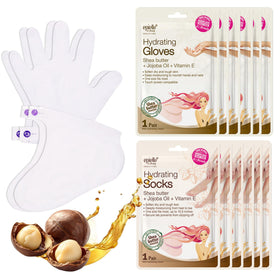 Epielle front packaging displaying 6 gloves and 6 socks for easy spa treatments