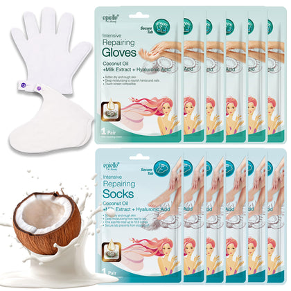 Epielle front packaging showing gloves and socks for quick spa benefits