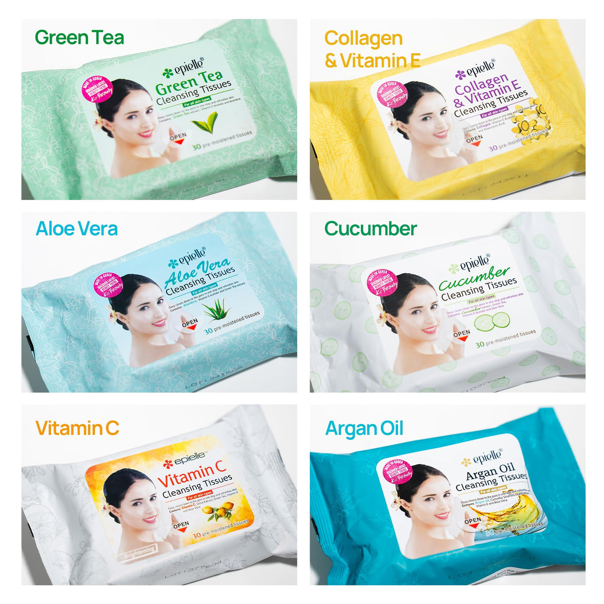 Close-up of Epielle ingredients label highlighting vitamin C aloe collagen benefits