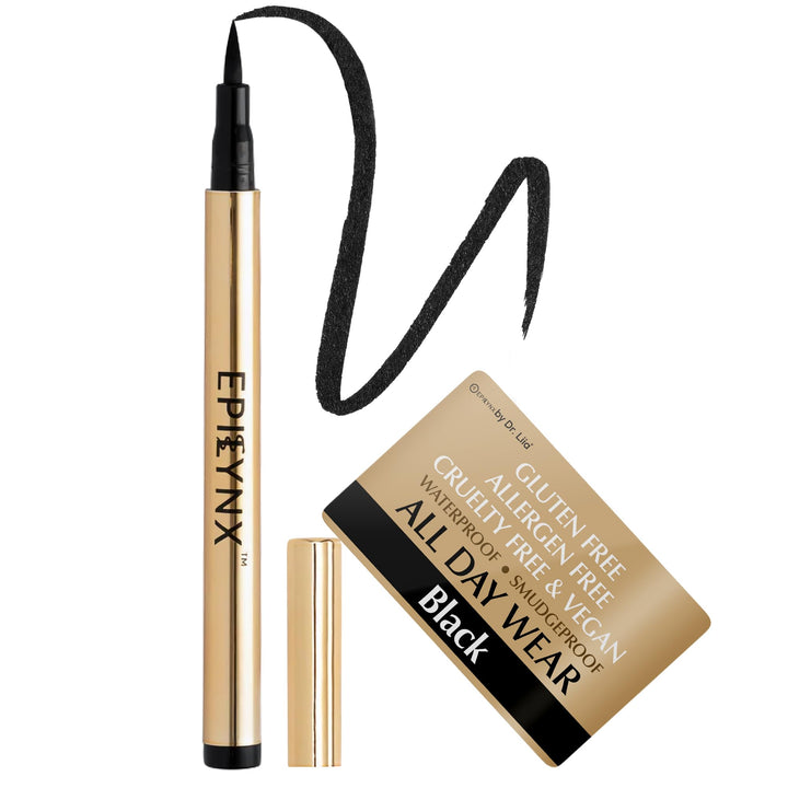 EPILYNX front packaging showing compact black 2mL eyeliner, perfect travel size