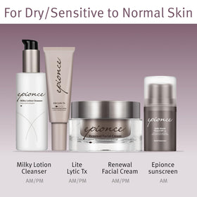 Epionce cream on bathroom shelf implying daily skincare routine benefit