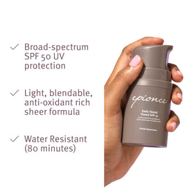 Epionce swatched on hand showing tint and coverage benefit