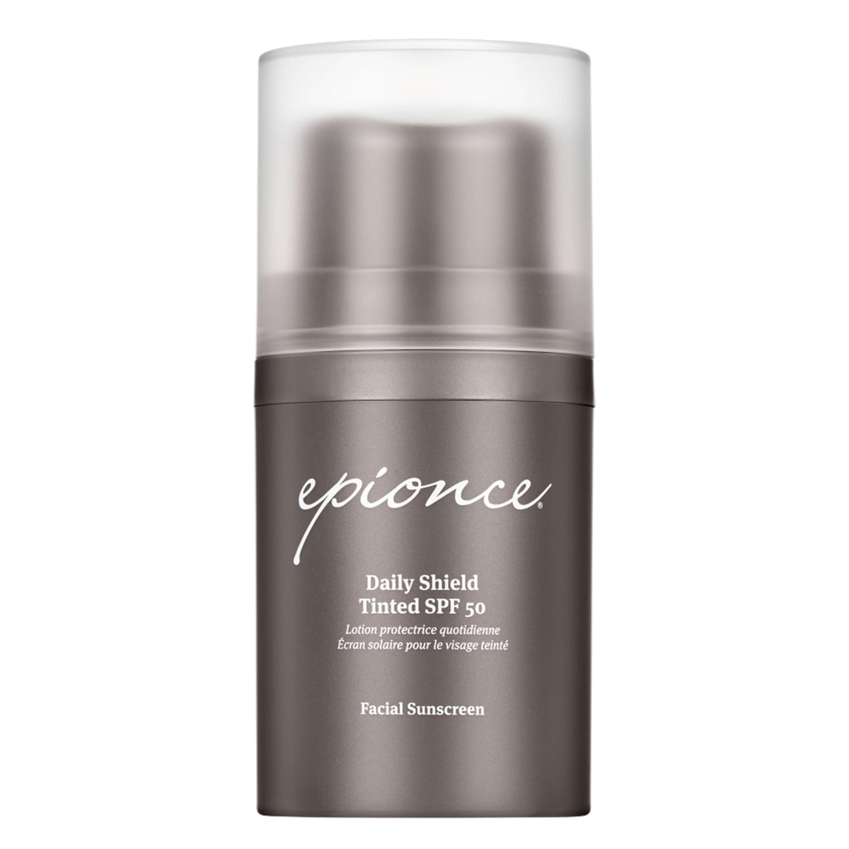 Epionce tube front showing SPF 50 and tinted finish benefit