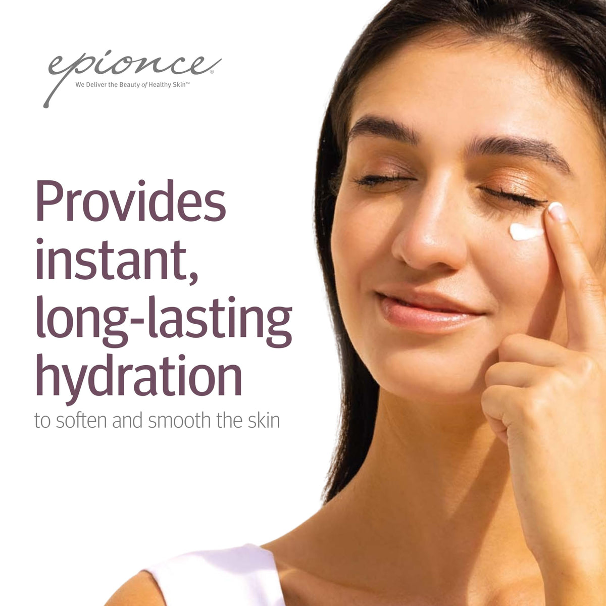 Epionce cream being applied on hand to demonstrate fast absorption and softening