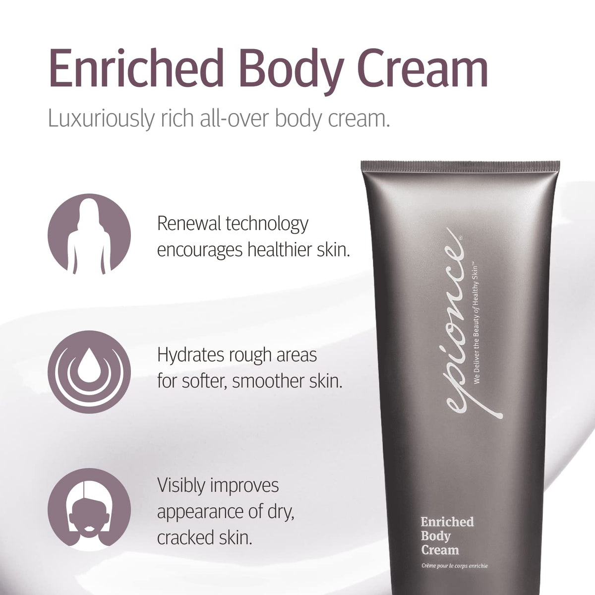 Epionce cream texture swipe displaying rich emollient texture for deep moisture