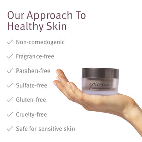 Hand holding Epionce jar showing size and scale to help shoppers visualize product amount