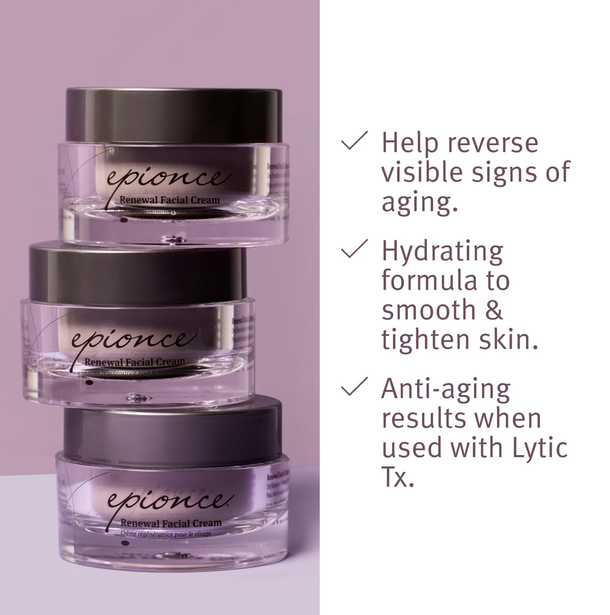Epionce open jar top view revealing creamy formula for restored skin
