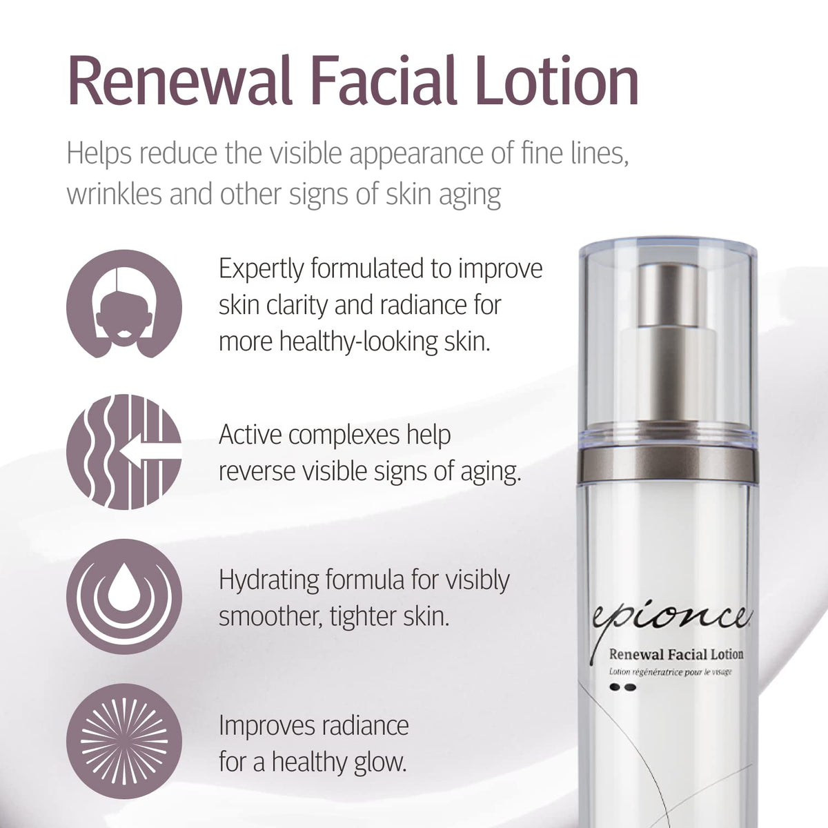 Epionce bottle open showing lotion texture for quick absorption benefit