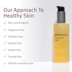 Epionce lytic gel bottle next to toner and serum to show recommended routine pairing