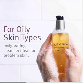Epionce cleanser pump and label close-up highlighting easy dispensing and clean design