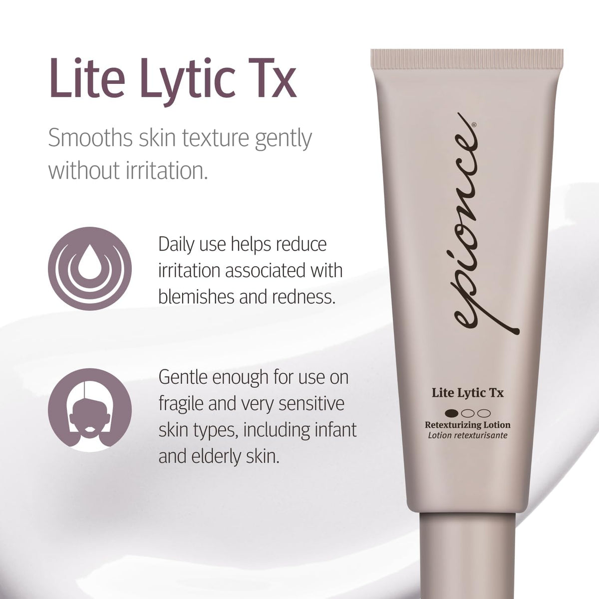 Epionce Lytic Tx pump dispensing lightweight serum texture for quick absorption