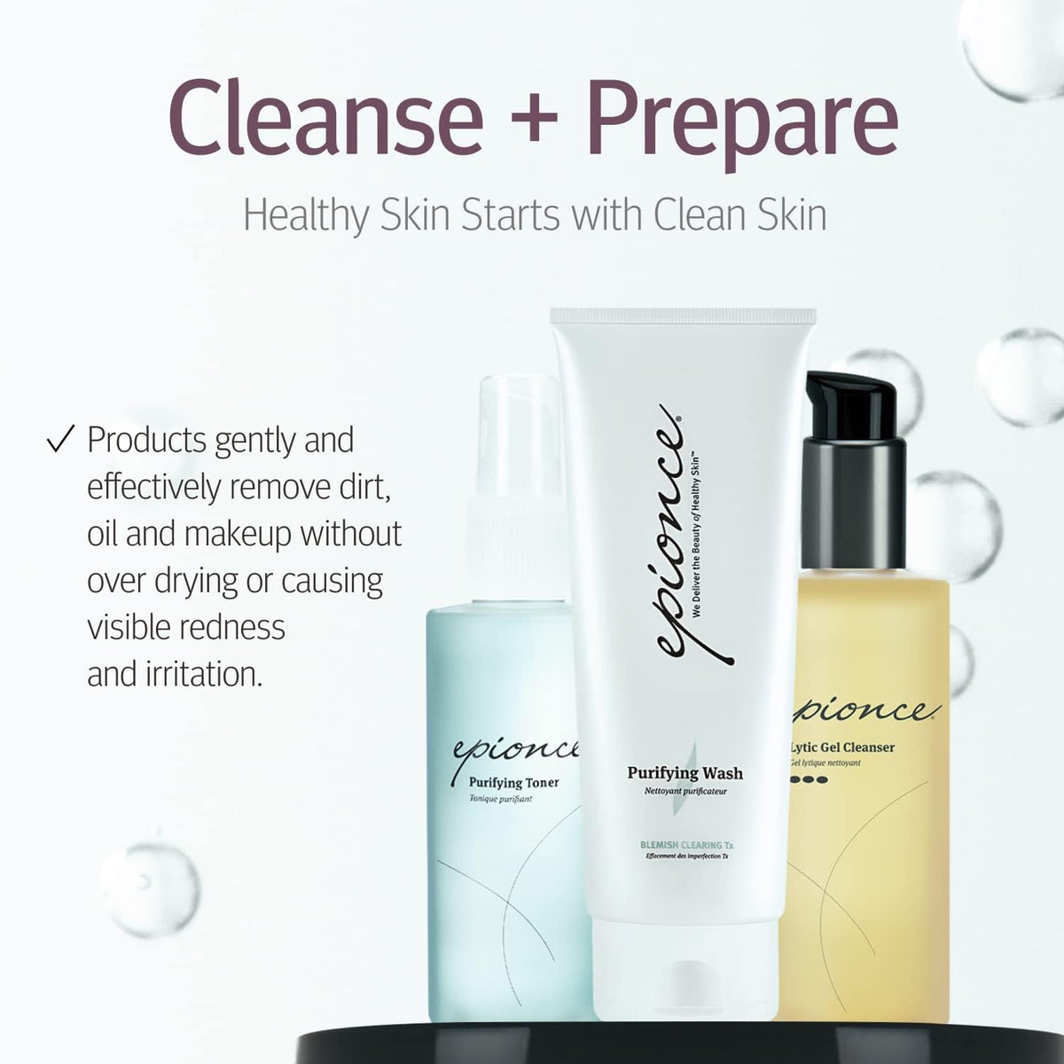 Model spraying Epionce toner on face demonstrating cooling effect and matte finish