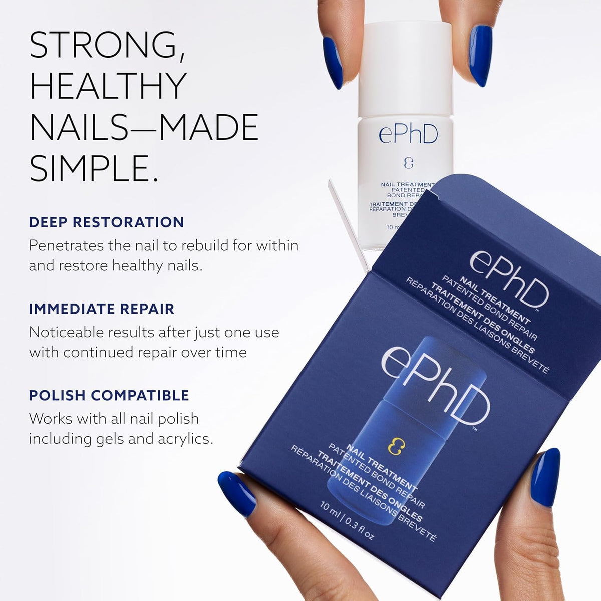 epres ePhD bottle scale next to hand showing size and travel-friendly convenience
