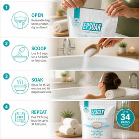 Foot soak basin with Epsoak being used for relaxing at-home foot care