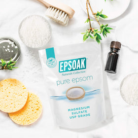 Epsoak in foot soak tub showing comfortable, convenient foot soak setup