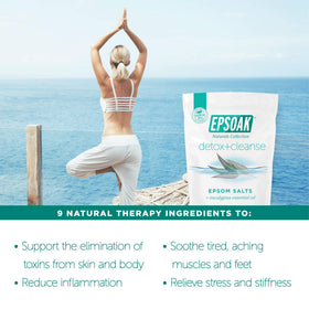 Foot soak scene using Epsoak salt in a warm tub for relaxing at-home care