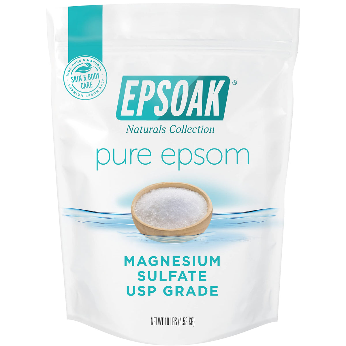 Epsoak front packaging 10 lb bag showing clear branding and resealable top for convenience