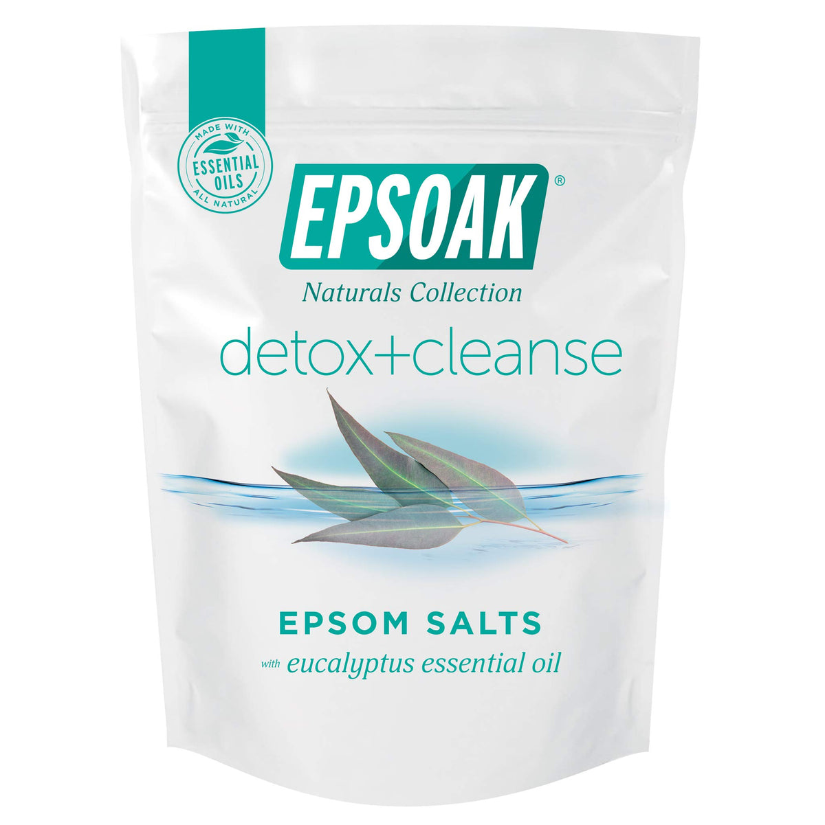 Epsoak front packaging 2 lb bag showing label and resealable zipper for easy storage