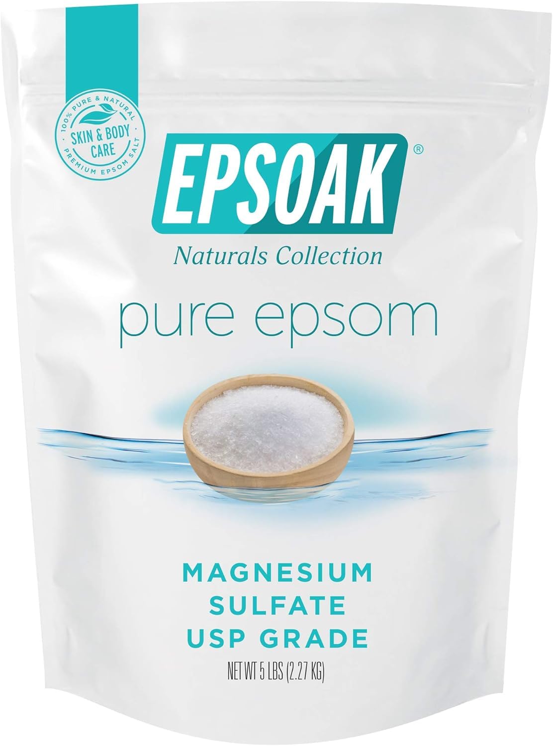 Epsoak front packaging 5 lb bag shows clear branding and resealable convenience