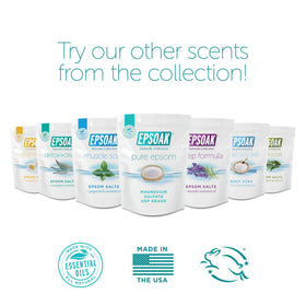 Epsoak lifestyle bathroom scene suggesting calm lavender-scented soak