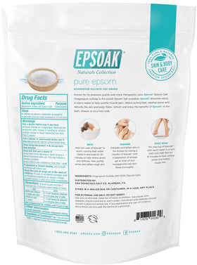 Epsoak bag beside bathtub showing compact 2 lb size advantage