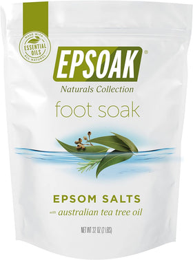 Epsoak front packaging showing tea tree foot soak benefits