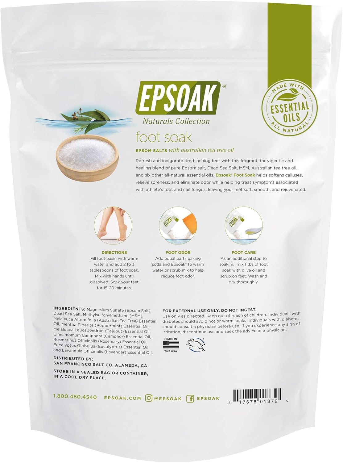 Lifestyle bathroom scene with Epsoak foot soak ready for use