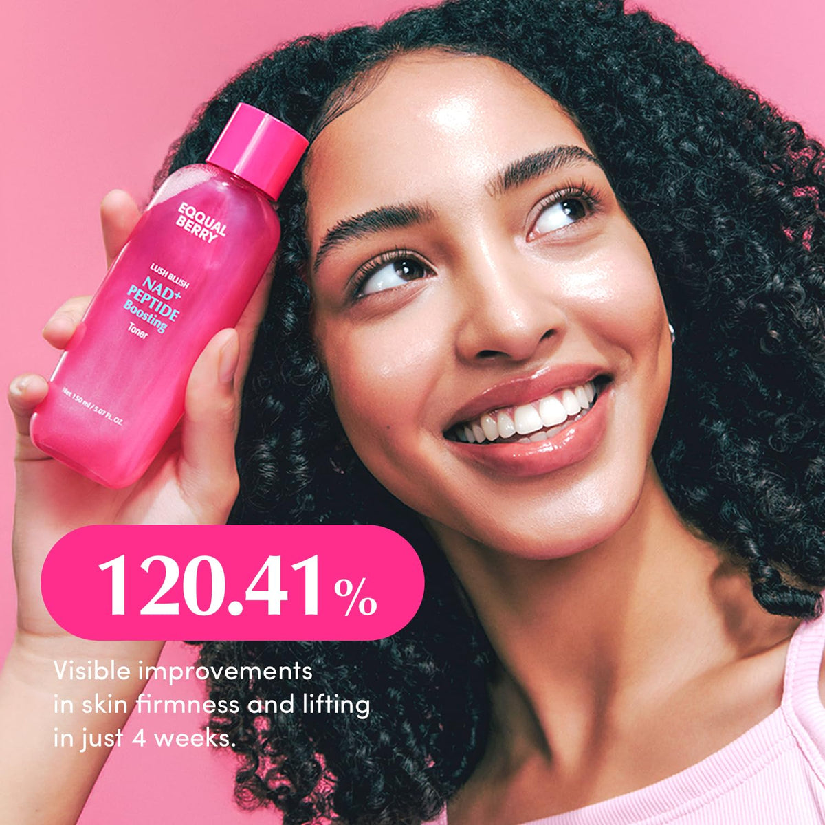 EQQUALBERRY application with hands patting toner in for fast-absorbing benefit