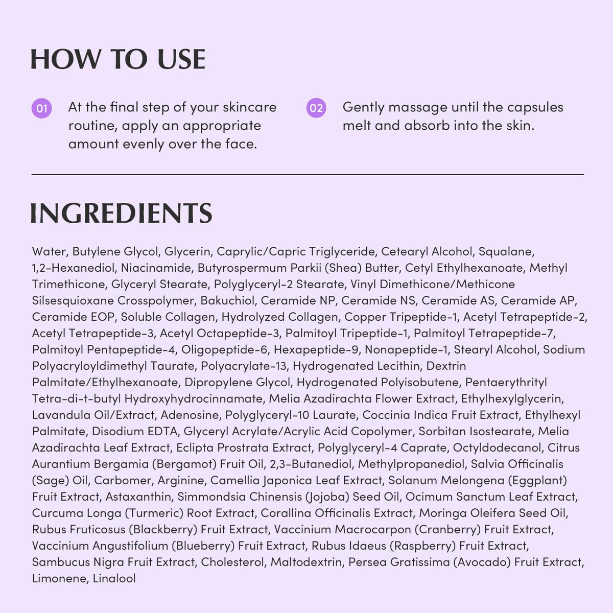 EQQUALBERRY ingredient flatlay with ceramides and collagens highlighted