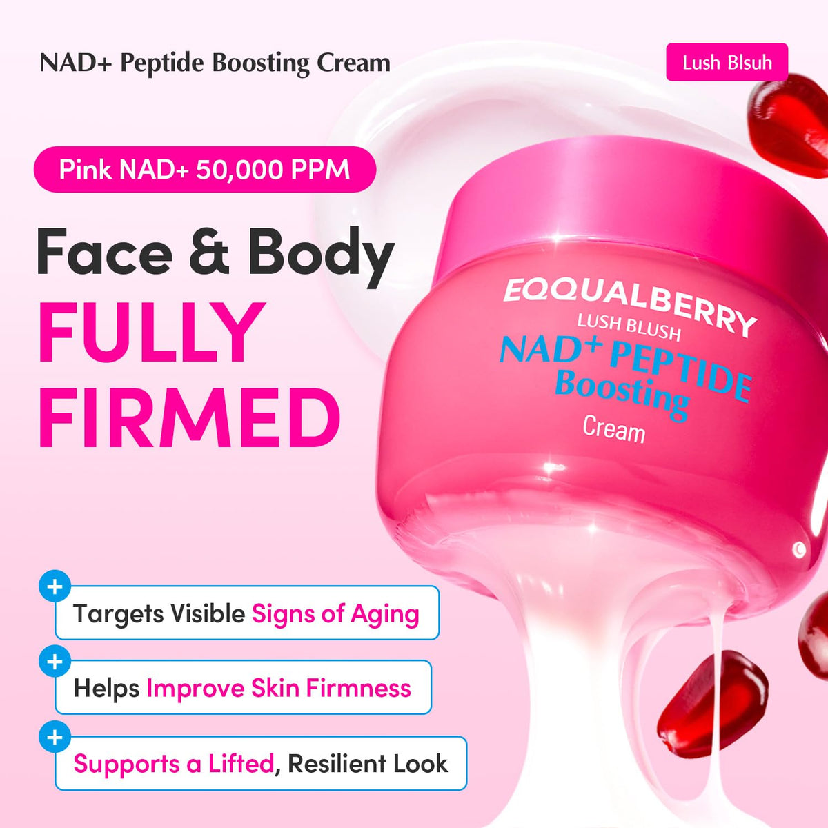 EQQUALBERRY cream texture close-up highlighting rich hydrating finish