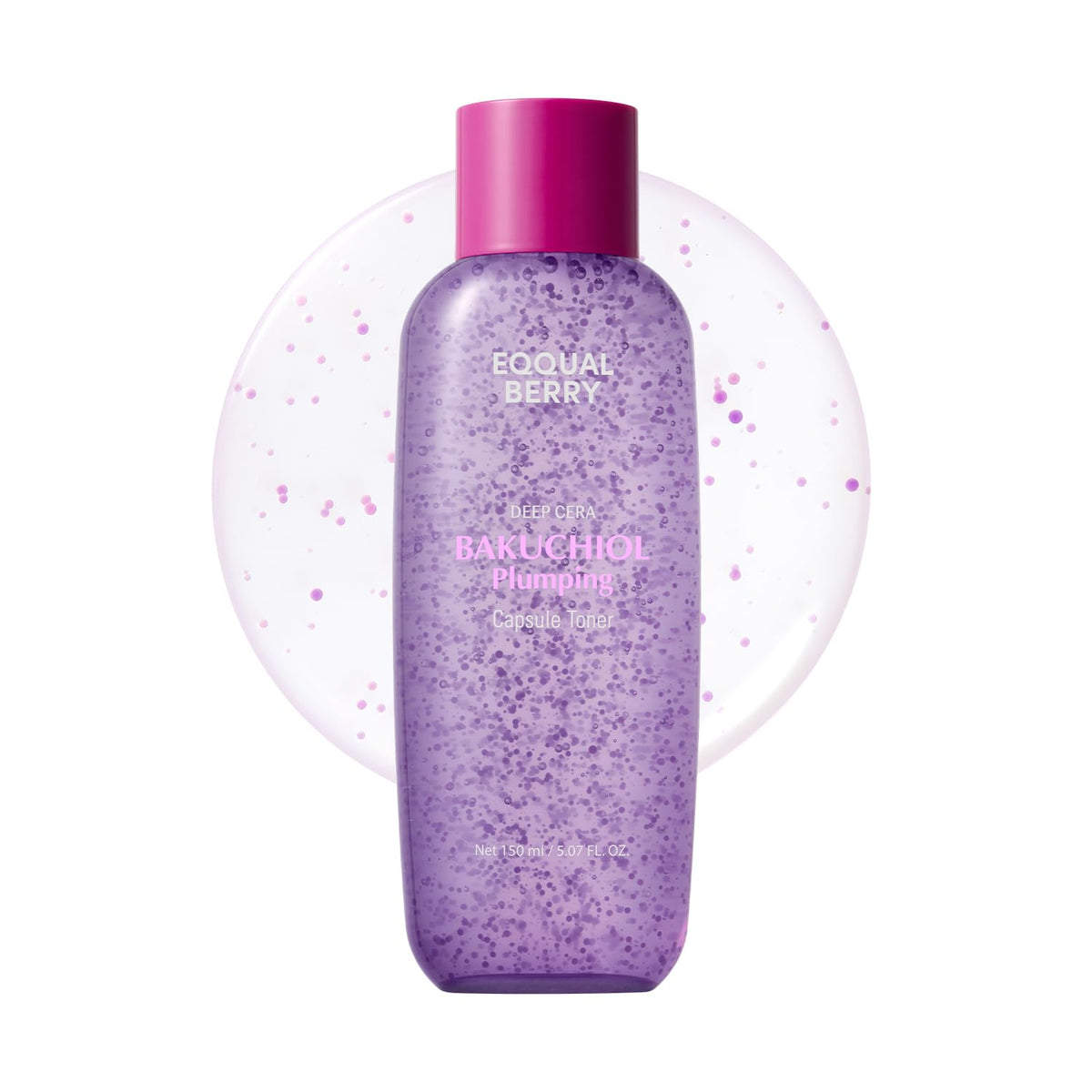 EQQUALBERRY front bottle view showing sleek plumping capsule toner for hydrating skin