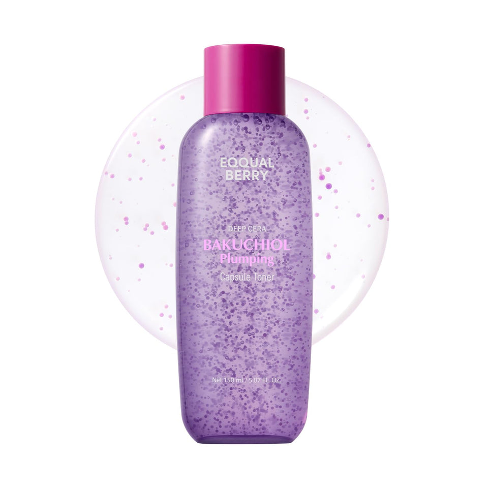 EQQUALBERRY front bottle view showing sleek plumping capsule toner for hydrating skin