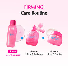 EQQUALBERRY bottle staged with serums illustrating layering and routine compatibility benefit