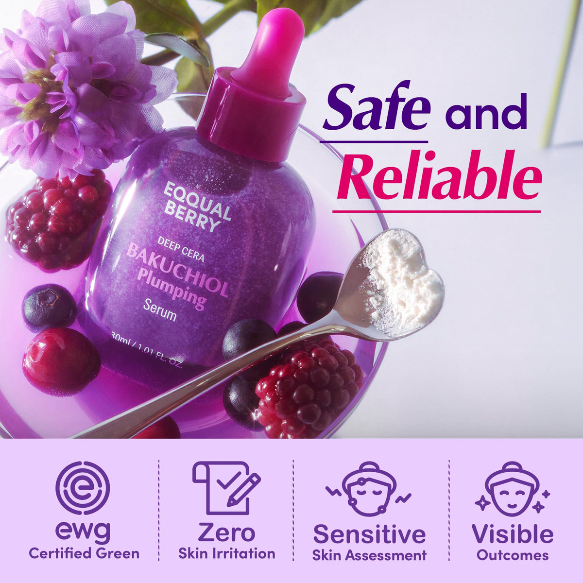 EQQUALBERRY 30ml bottle beside a coin to show compact travel-friendly size