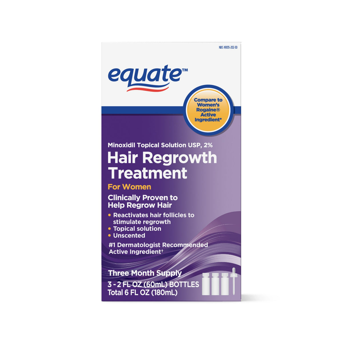 Equate bottle front packaging showing product label and 2 oz size benefit