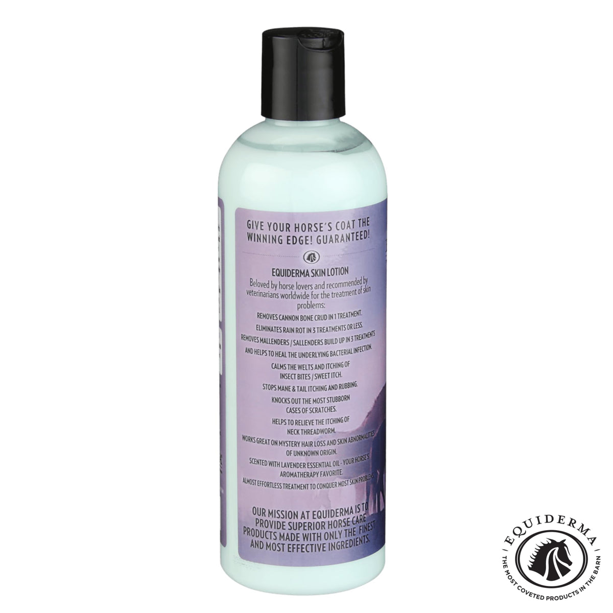 EQUIDERMA label ingredients detail displaying mineral oil and lavender for skin support
