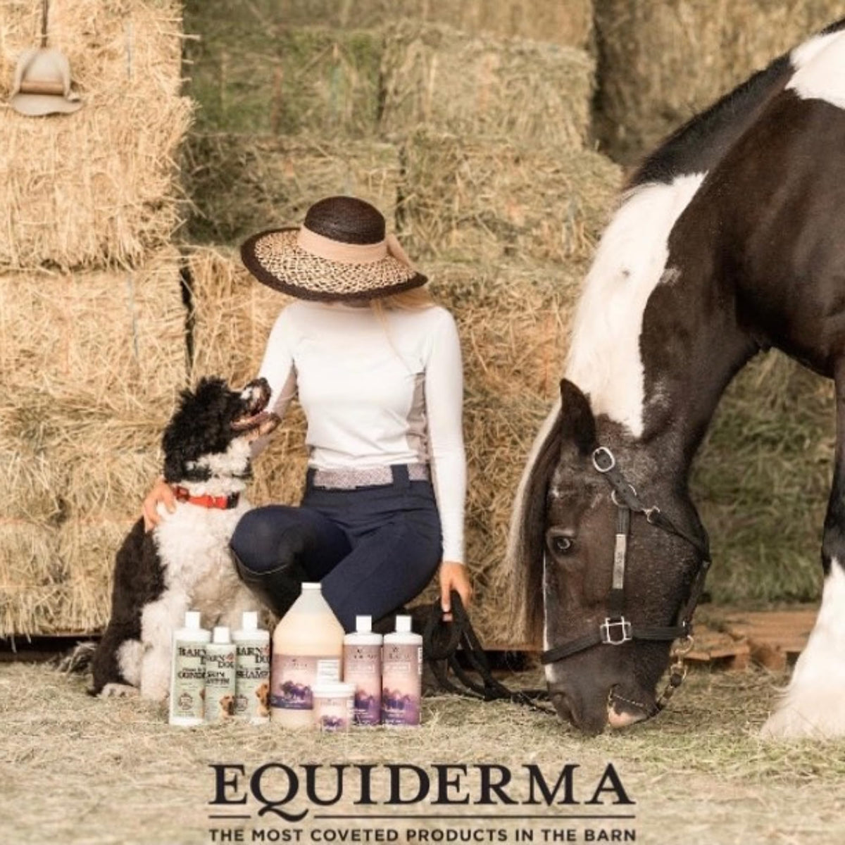 EQUIDERMA bottle in a tidy tack room environment implying barn-ready convenience