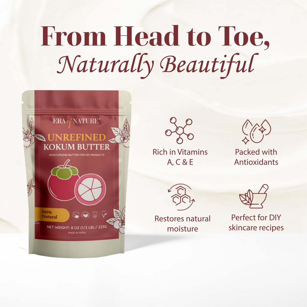 era of nature kokum butter solid block close-up revealing firm texture for precise measuring